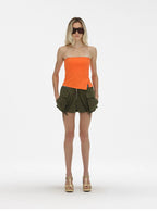 Asymmetric Button Slit Bandeau Top with Built-In Pads