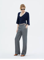 V-Neck Batwing Sleeve Waist-Cinching Knit Top