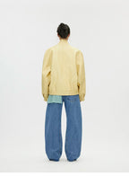 Butter Yellow Curved-Shoulder Leather Bomber Jacket