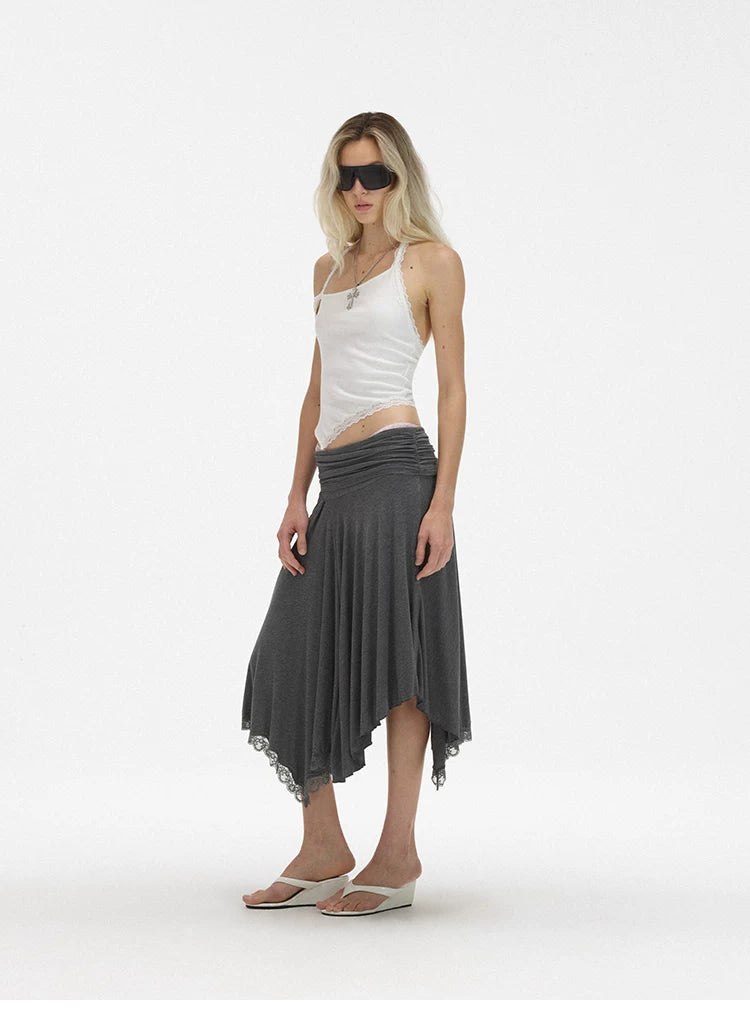 Asymmetric Lace Strap Halter Cami Top