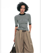 Tencel Knit Slim-Fit Short Sleeve Top with Mock Neck
