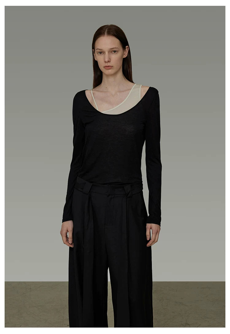 Asymmetric Faux Two-Piece Knit Top