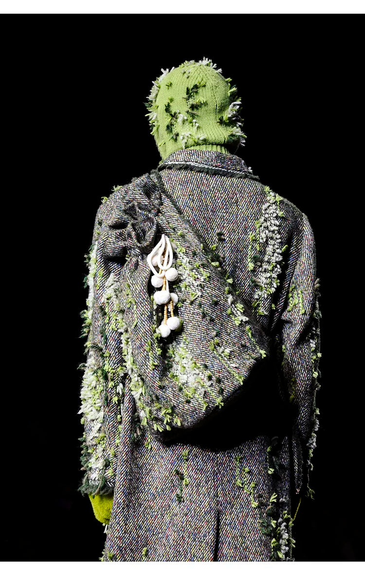 Handmade Mossy Textured Fringe Long Loose Coat