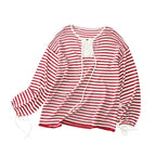 French Striped Lightweight Knit Long Sleeve Top