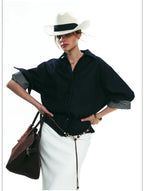 French-Inspired Slim-Fit Cropped Denim Shirt
