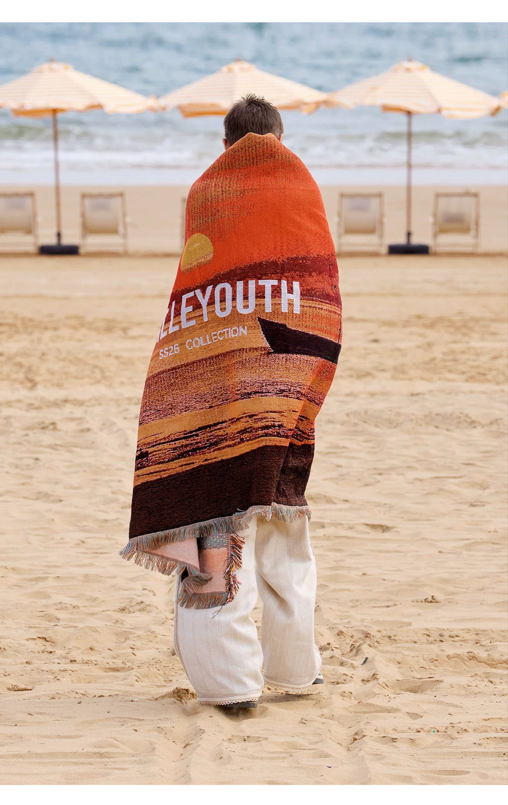 Sunset Print Tassel Throw Blanket for Outdoor Camping