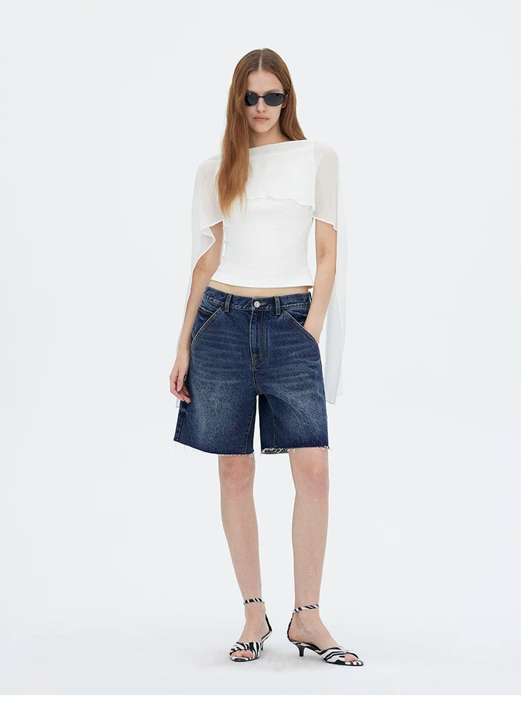 French Sheer Shawl Off-Shoulder Backless Top