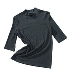 Tencel Knit Slim-Fit Short Sleeve Top with Mock Neck