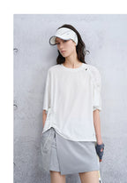 Loose Casual Waffle Knit Asymmetrical Short Sleeve T-Shirt