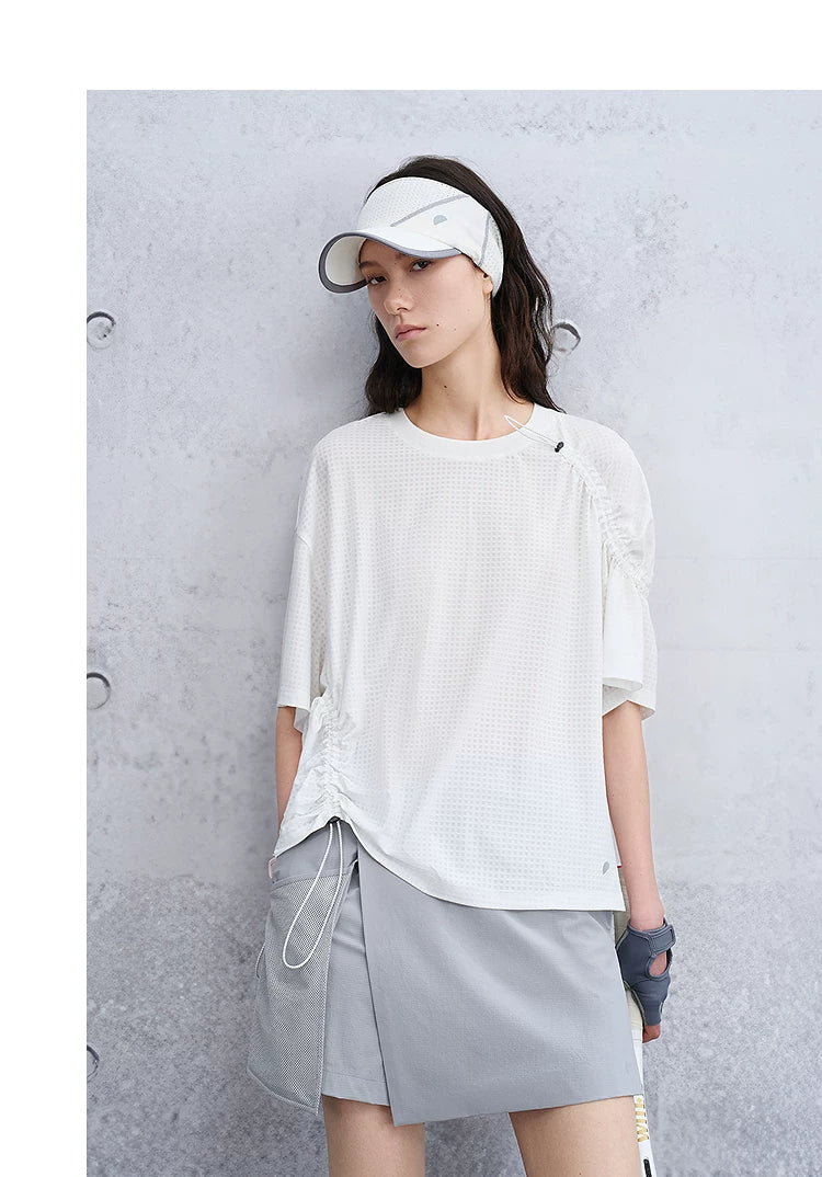 Loose Casual Waffle Knit Asymmetrical Short Sleeve T-Shirt