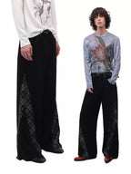 Plaid Lace Panel Draped Boho Flared Jeans