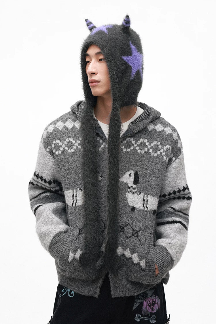 Grotesque Faux Mink Snail Star Knit Beanie