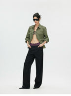 Washed Utility Shirt Jacket with Adjustable Waist