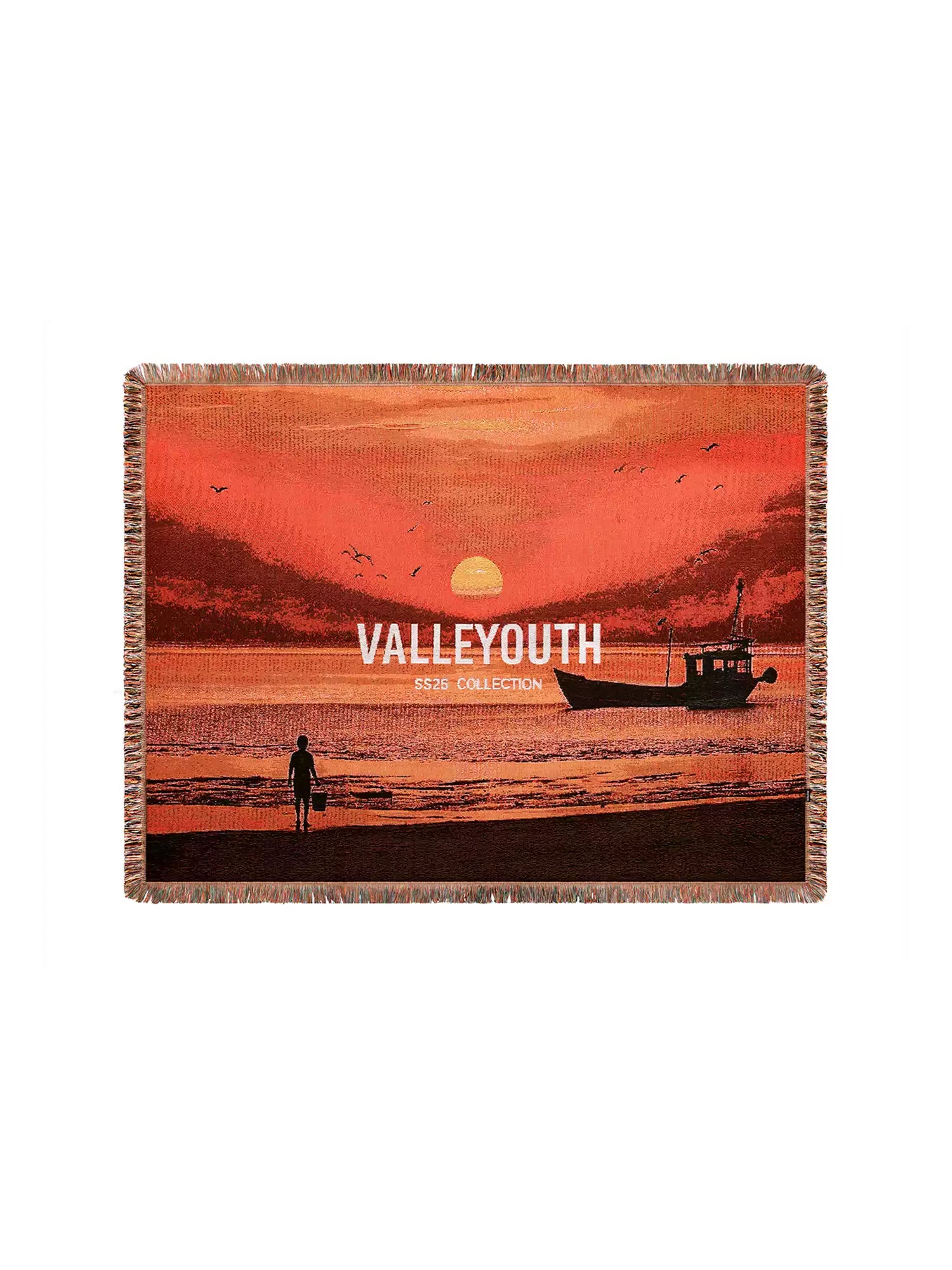 Sunset Print Tassel Throw Blanket for Outdoor Camping