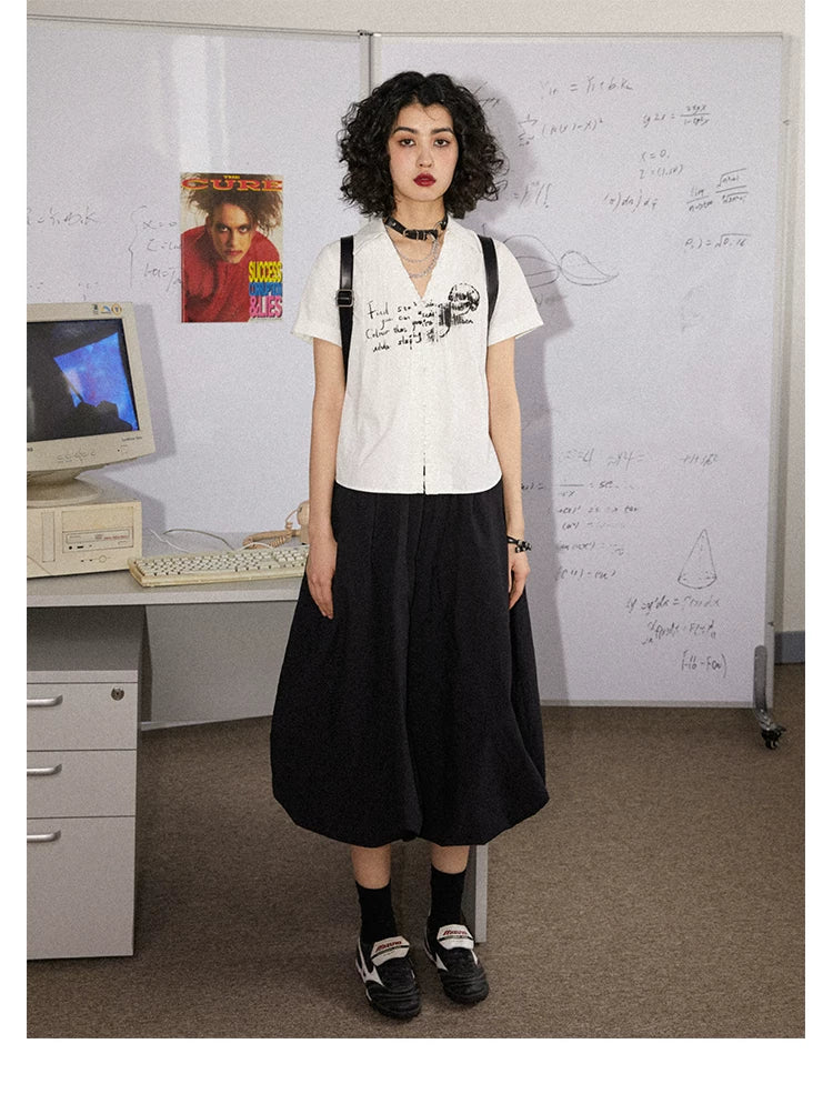 Rock Print Pleated Short Sleeve Shirt