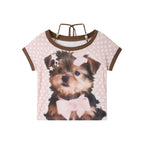 Puppy Polka Dot Contrast Crop T-Shirt