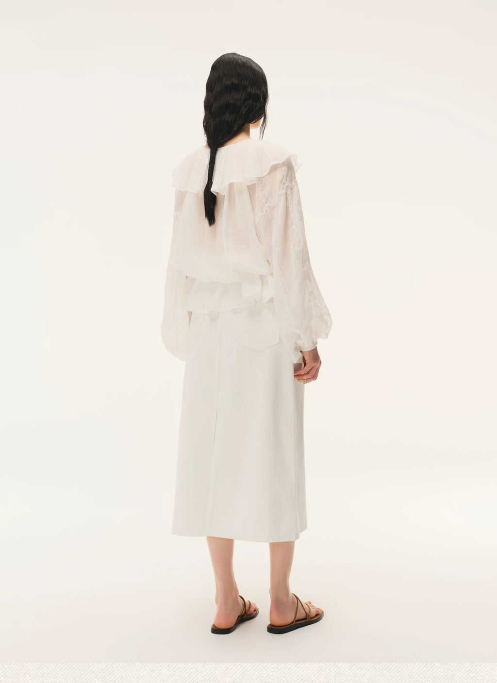 Embroidered Ruffle Collar Blouse