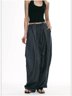 Wrinkle-Resistant Draped Wide-Leg Parachute Pants