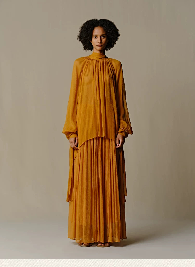 Mulberry Silk Pleated Midi Skirt