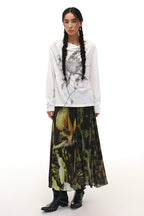 Floral Asymmetric Draped Midi Skirt