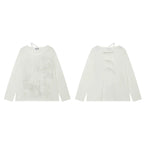 Semi-Sheer Printed Fitted Knit Long Sleeve T-Shirt