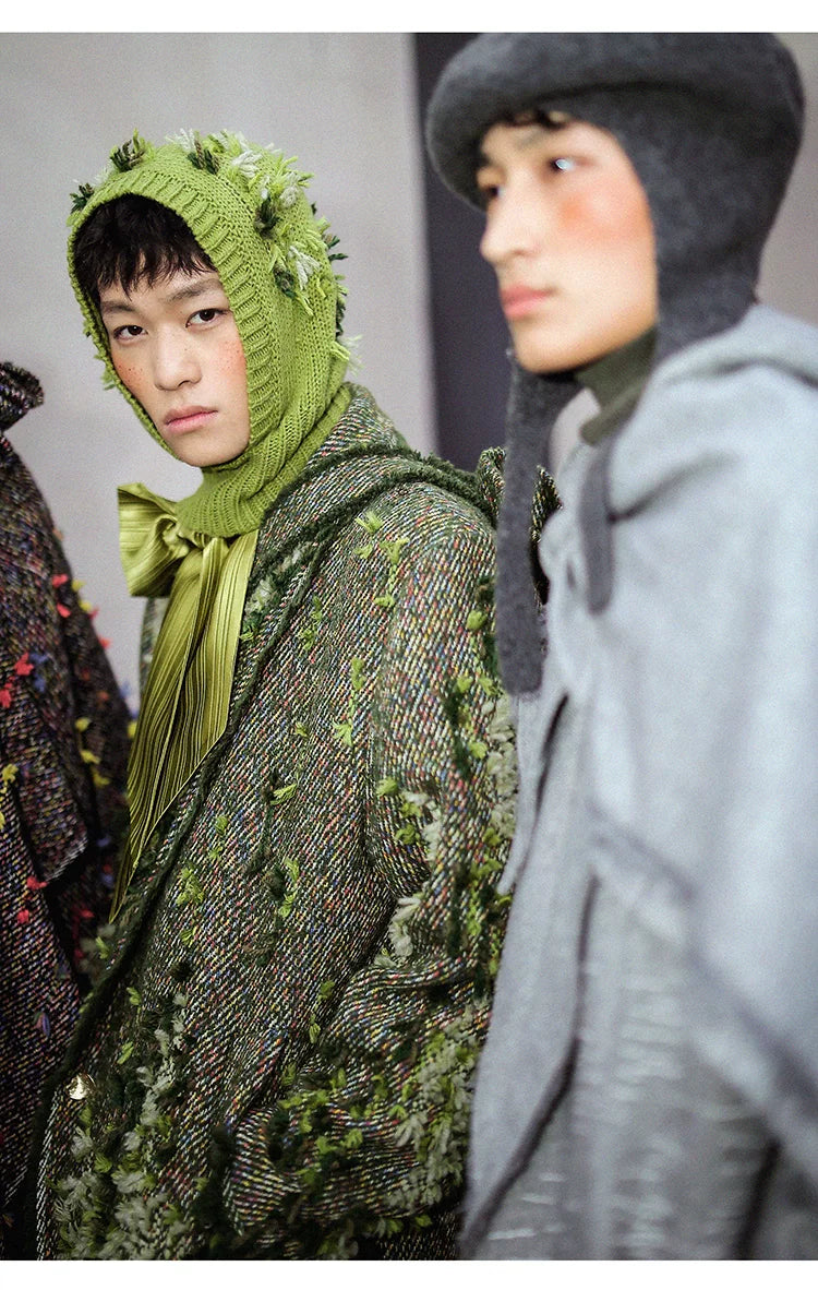 Handmade Mossy Textured Fringe Long Loose Coat