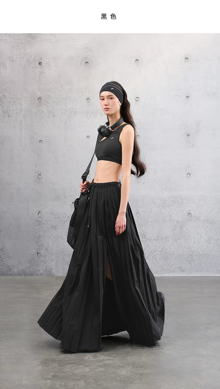 Loose Casual Elastic Waist Pleated Skirt