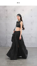 Loose Casual Elastic Waist Pleated Skirt
