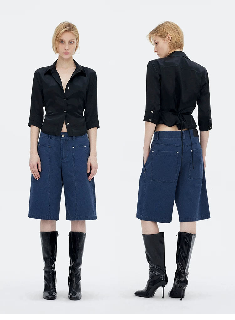 Washed Utility Cargo Shorts with Double Knee Pockets