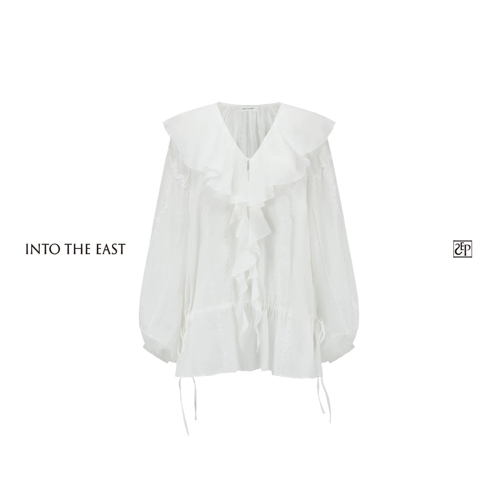 Embroidered Ruffle Collar Blouse