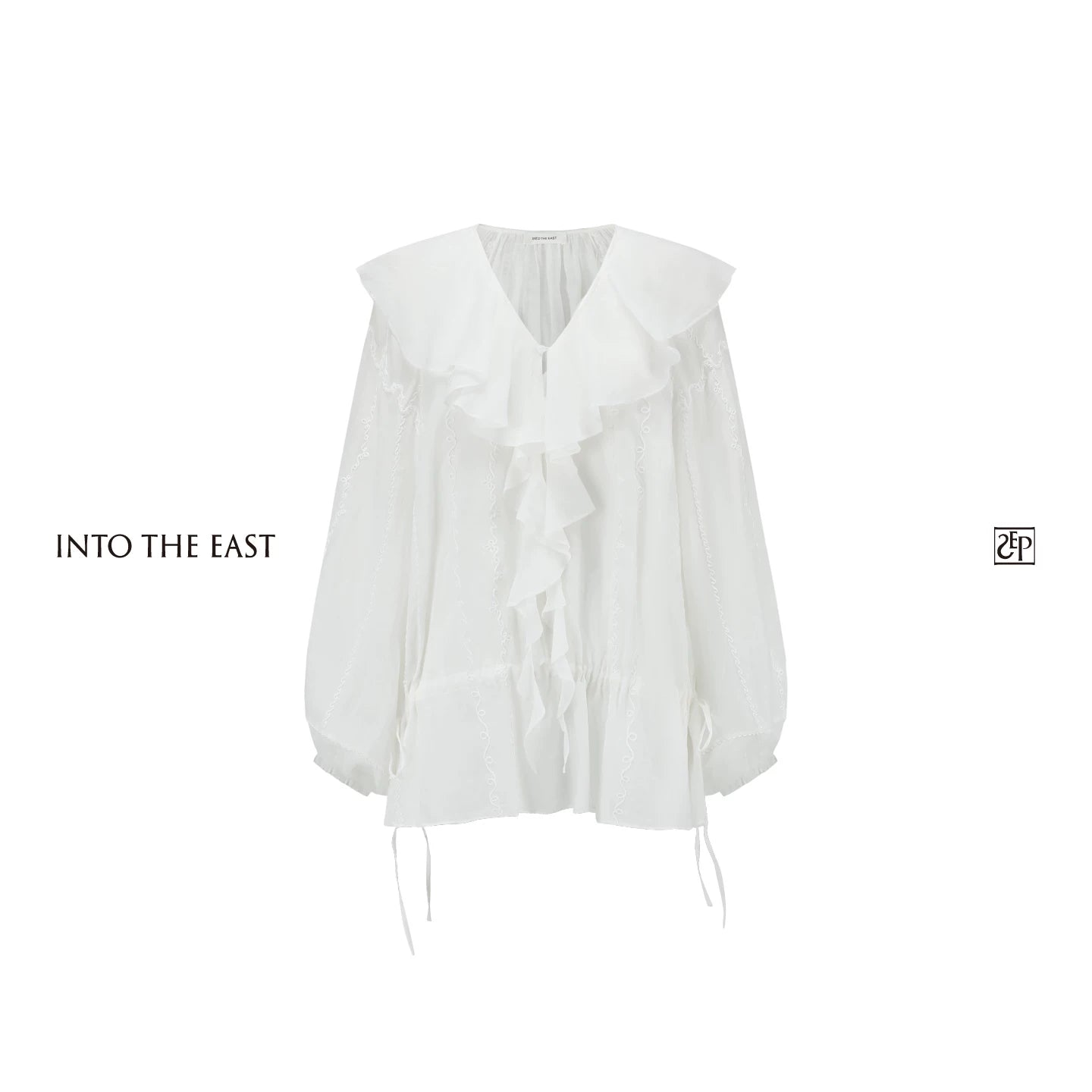 Embroidered Ruffle Collar Blouse