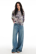 Pop Art Collage Stretch Mesh Long Sleeve Top