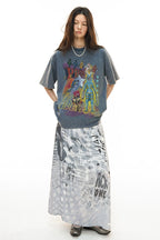 Reversible Alien Futuristic Print Chiffon Mesh Skirt