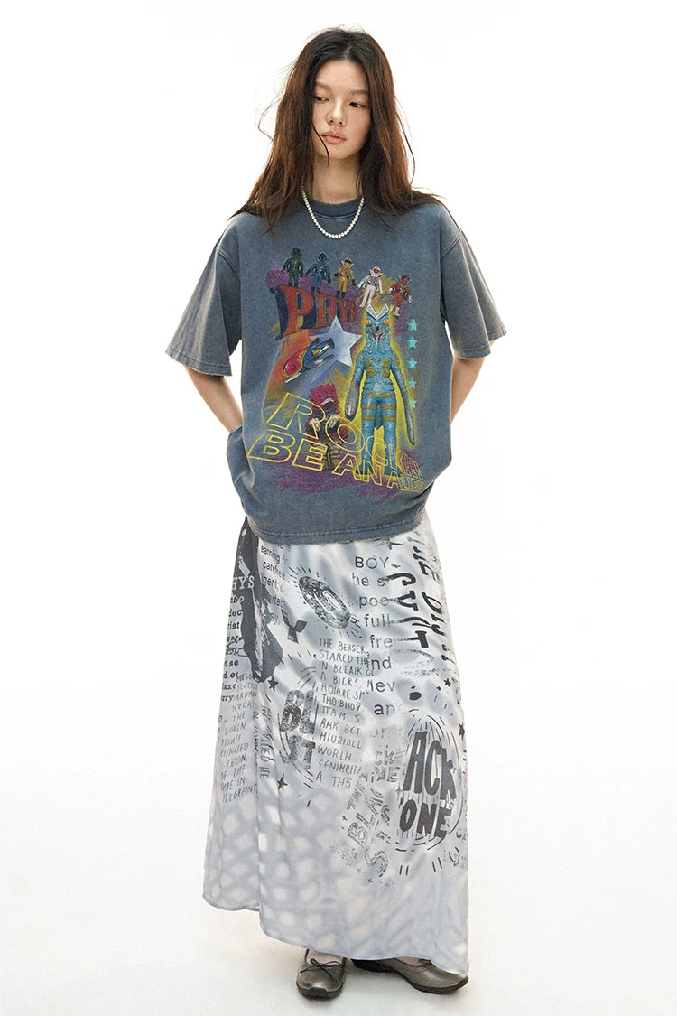 Reversible Alien Futuristic Print Chiffon Mesh Skirt