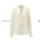 White Paisley Ruffle Tie-Neck Blouse
