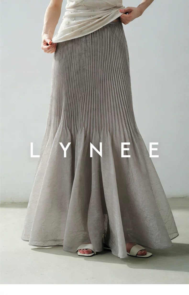 Pleated Mermaid Hem Midi Skirt