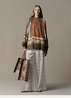 Printed Lace Panel Blouse