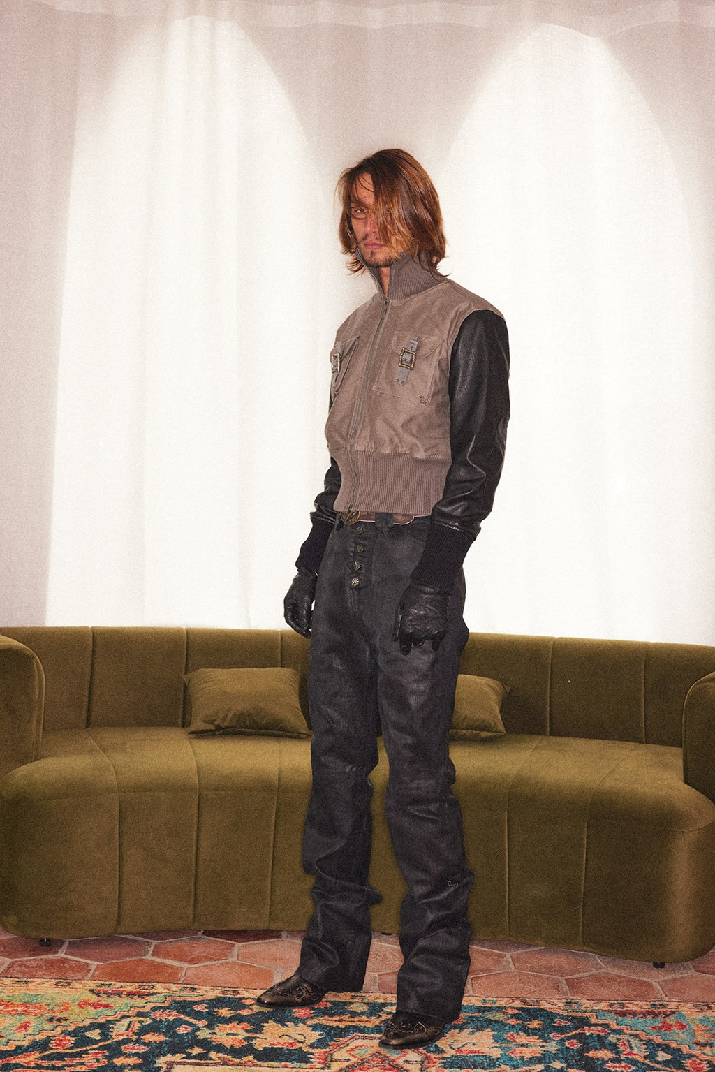 Leather-Sleeve Utility Jacket
