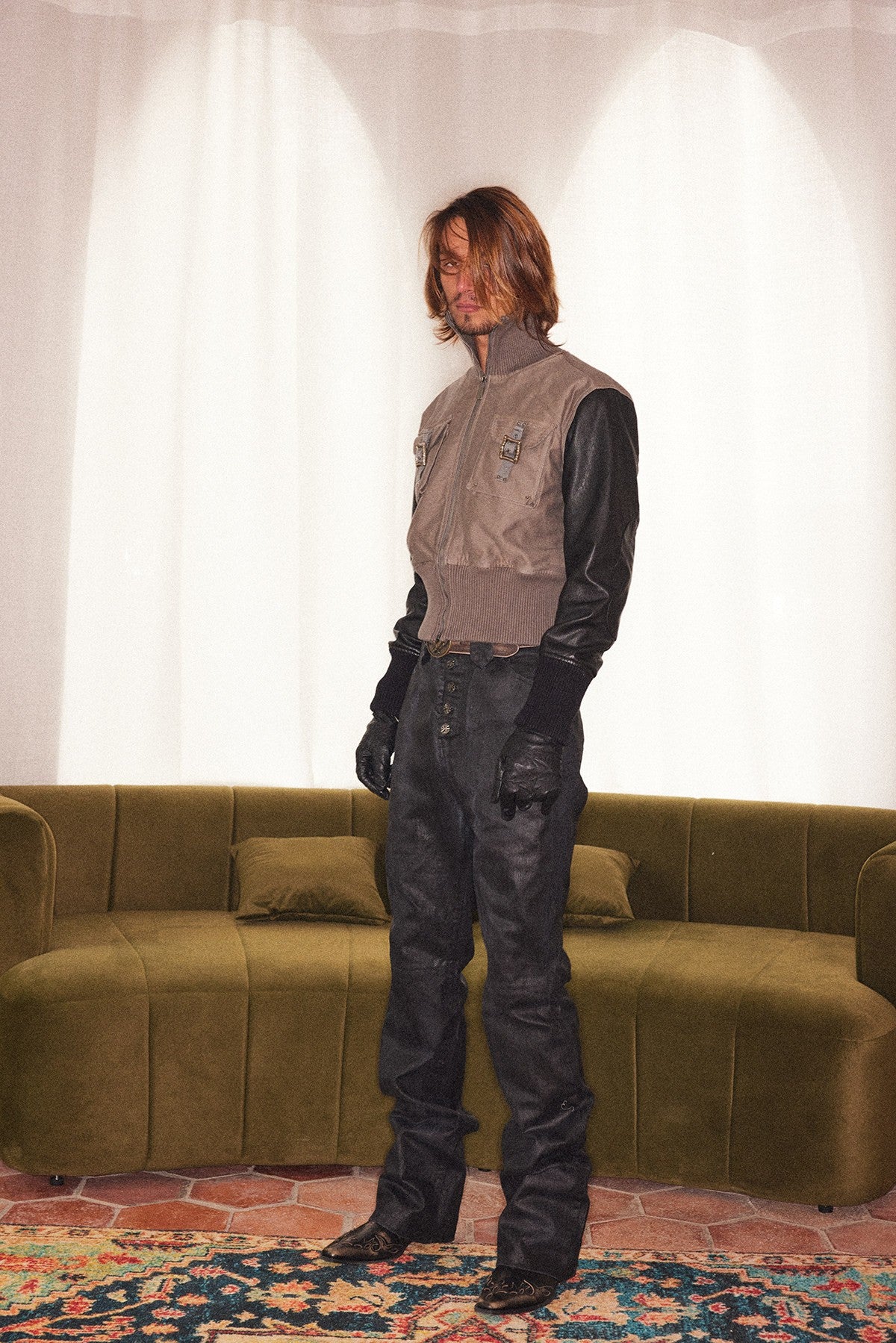 Leather-Sleeve Utility Jacket