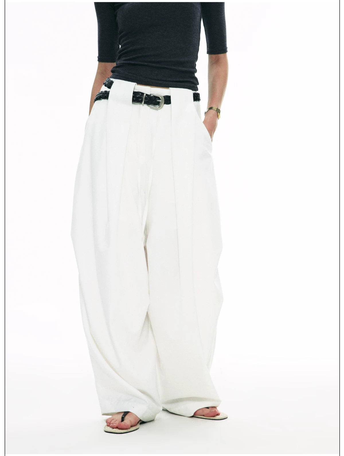 Wrinkle-Resistant Draped Wide-Leg Parachute Pants