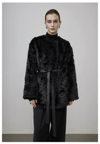 Black Faux Shearling Fur-Lined Coat