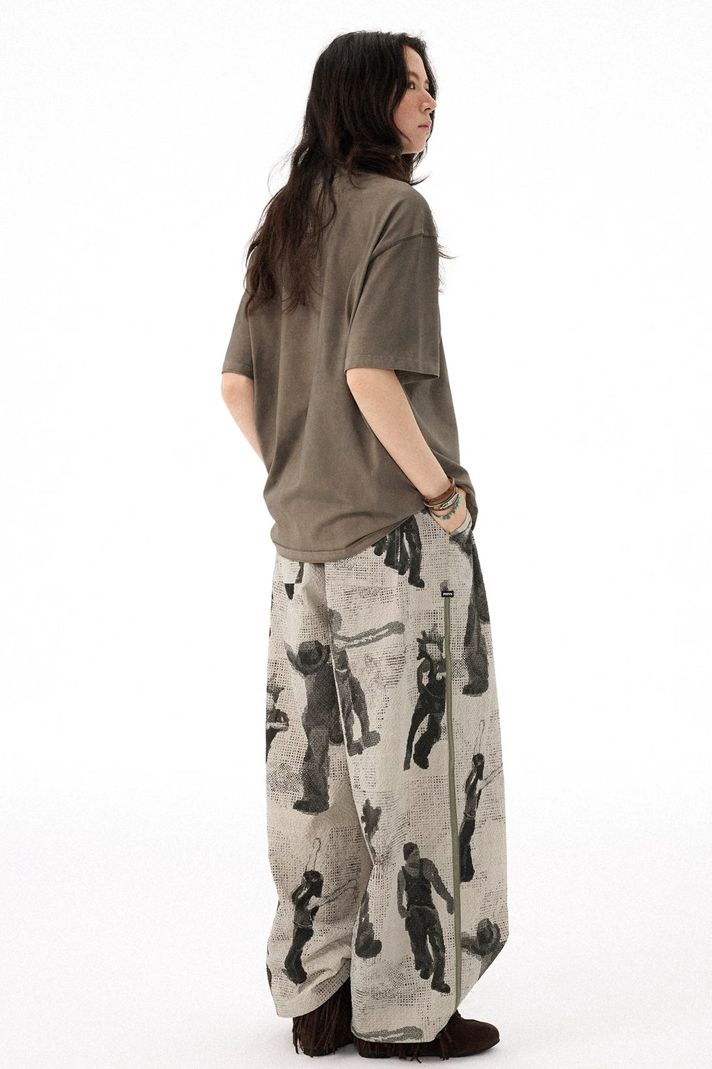 All-Over Puff Texture Casual Pants with Side Zipper