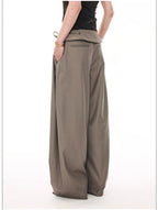 French Style Foldover Wide-Waist Tie Loose Wide-Leg Pants