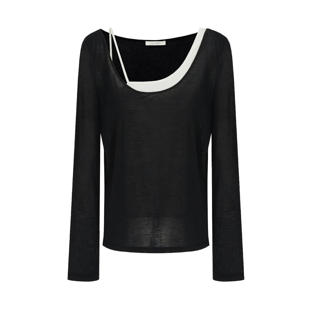 Asymmetric Faux Two-Piece Knit Top