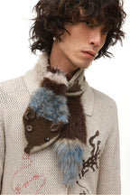Fluffy Soft Alpaca Blend Faux Fur Fox Scarf with Coconut Buttons – Vintage Retro Style