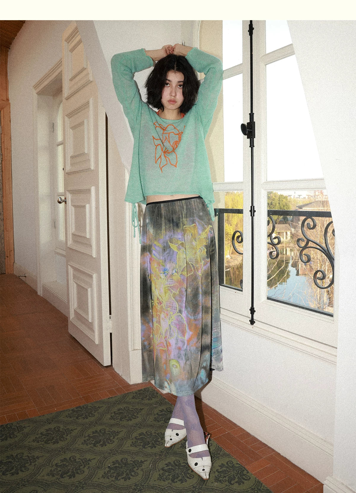Lily Orchid A-Line Mesh Midi Skirt