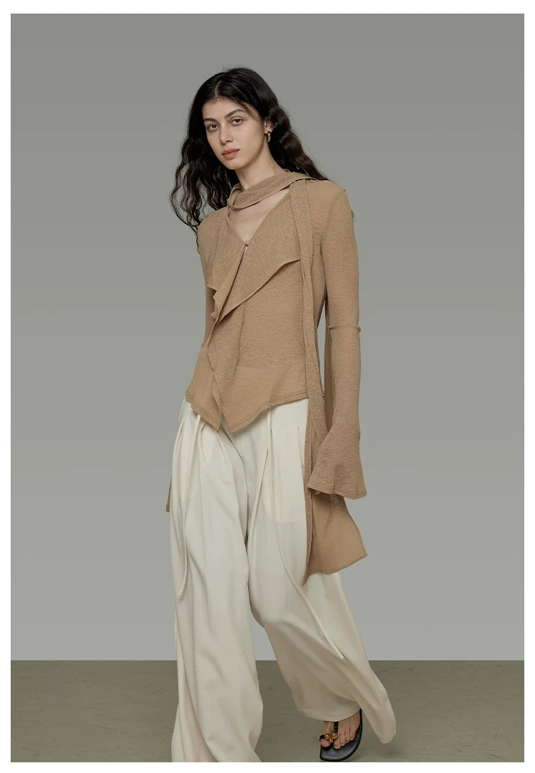 V-Neck Tie Detail Minimalist Knit Top