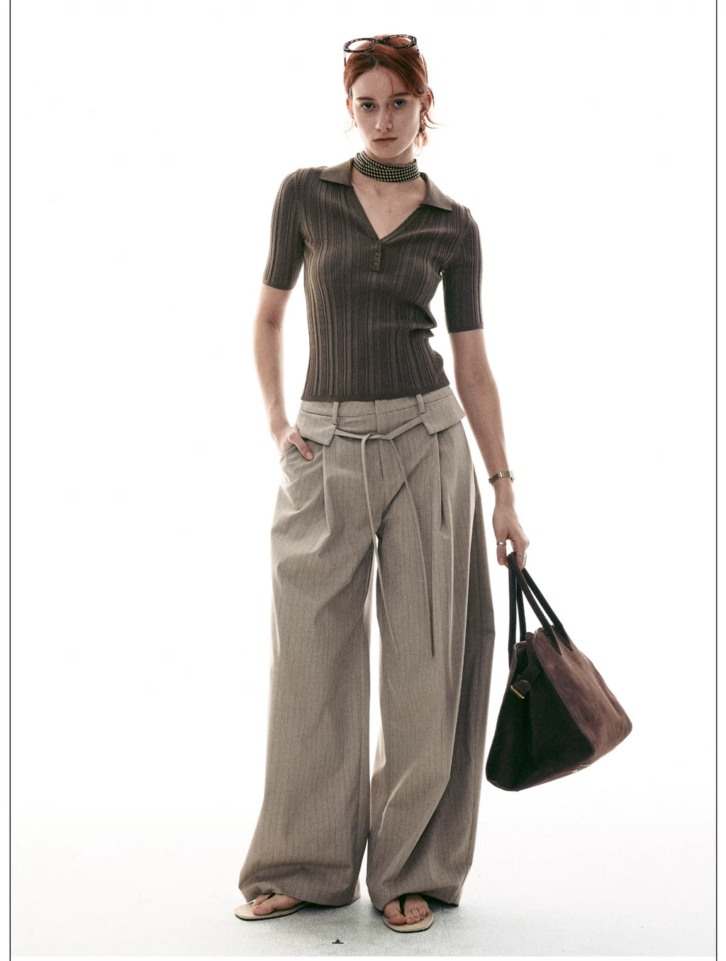 French-Inspired Ribbed Half Sleeve Polo Knit Top