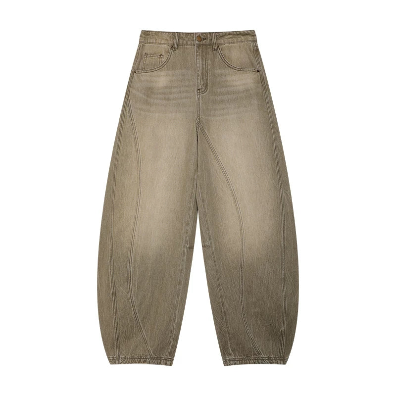 Relaxed Fit Washed Denim Pants with Curved Panel – Casual Street Style Jeans