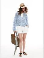 French Striped Lightweight Knit Long Sleeve Top